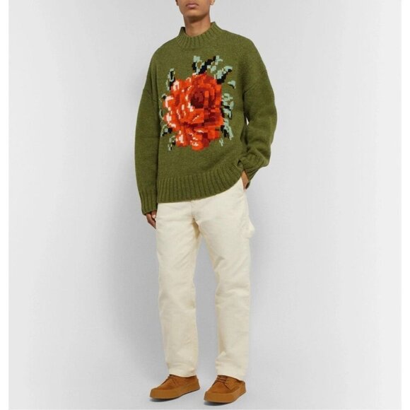 AMI Wide-Leg Brushed-Cotton Trousers Size L Mens Cream Moleskin $330 - Picture 3 of 16